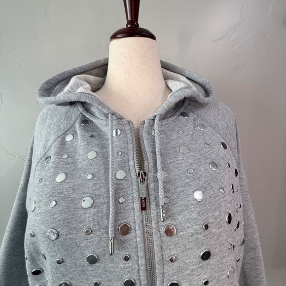 🌺 Plus Size Michael Kors 1X Zip Hoodie – Silver Studded, Cozy Holiday Sparkle - Picture 5 of 10